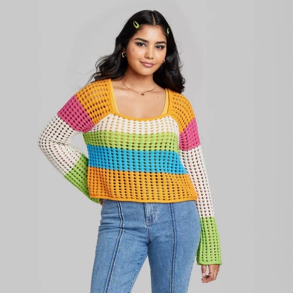 NEW Wild Fable Square Neck Pointelle Pullover Sweater - Picture 2 of 3